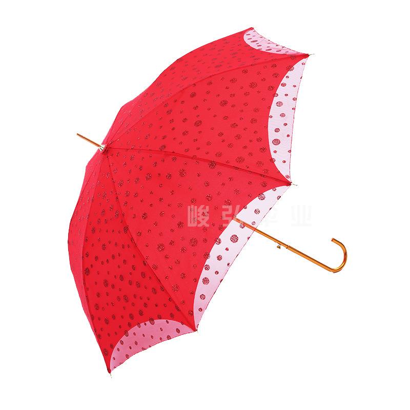 供应新郎新娘婚庆用品蕾丝雨伞 创意直杆户外晴雨伞圆点红伞