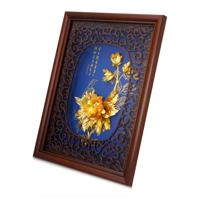 古窗花牡丹立体足金金箔画客厅简约装饰画创意家居饰品挂画壁画