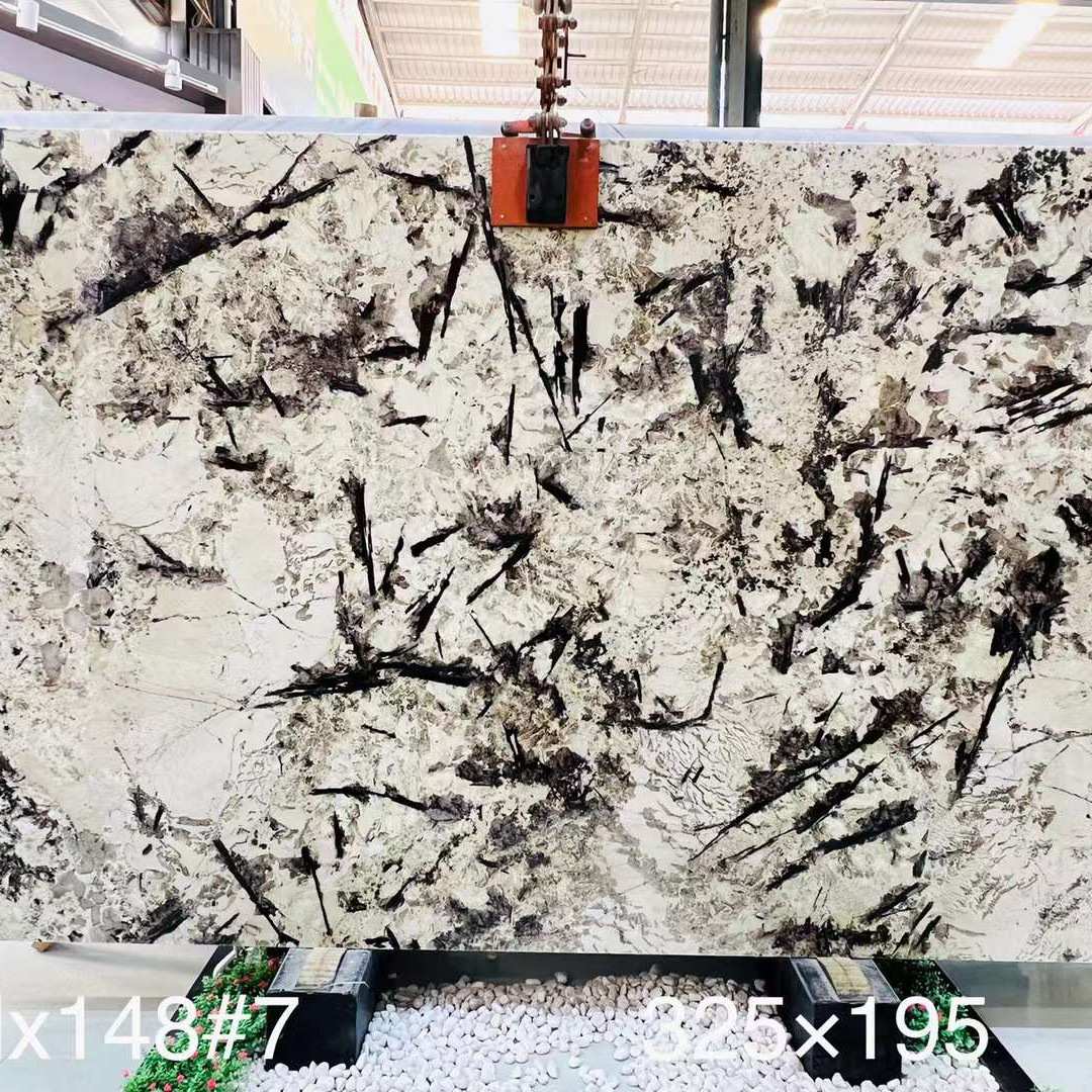 金孔雀奢石背景 天然奢石雪山飞狐大理石轻奢圆形餐桌透光石订做