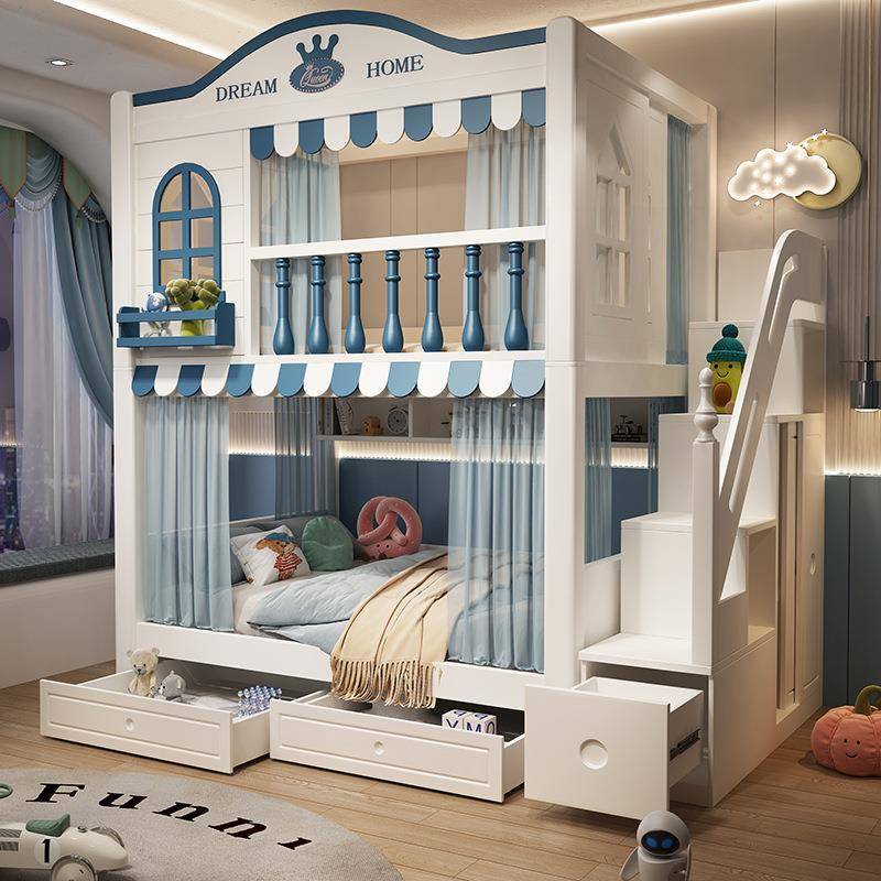 儿童男上下同孩床双无品牌/层床床宽上下铺高箱高低子母高护栏城