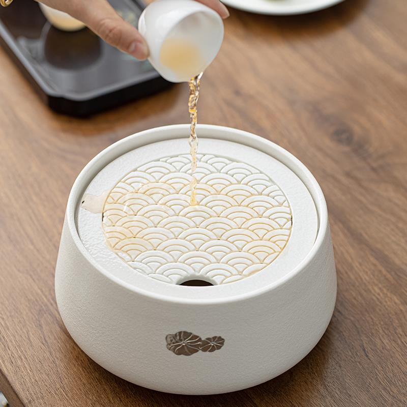 日式洗陶瓷水盂茶渣缸带盖茶号大号特大茶洗缸洗水建水壶承干F77M