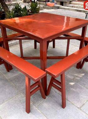 JG农村仙桌木实木原八正方形用铁红色折P7AnMZxF叠餐桌供桌家摆酒