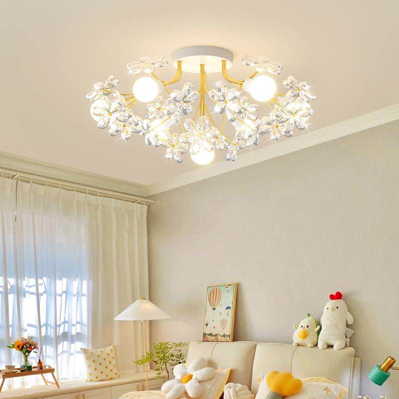 室灯爆主卧水晶花朵新款现代简约吸顶卧网红款奶油风CSI女灯孩房