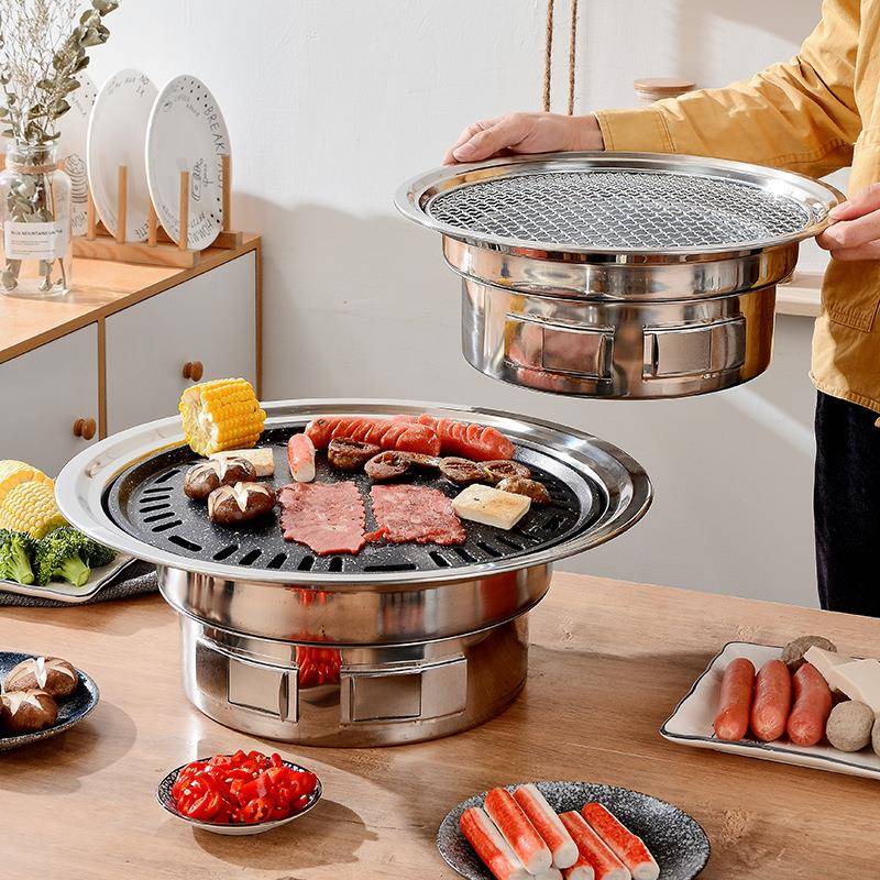 不锈钢用韩式木炭烧烤炉圆形家商户外盘便携用式烤肉炉无品牌/碳