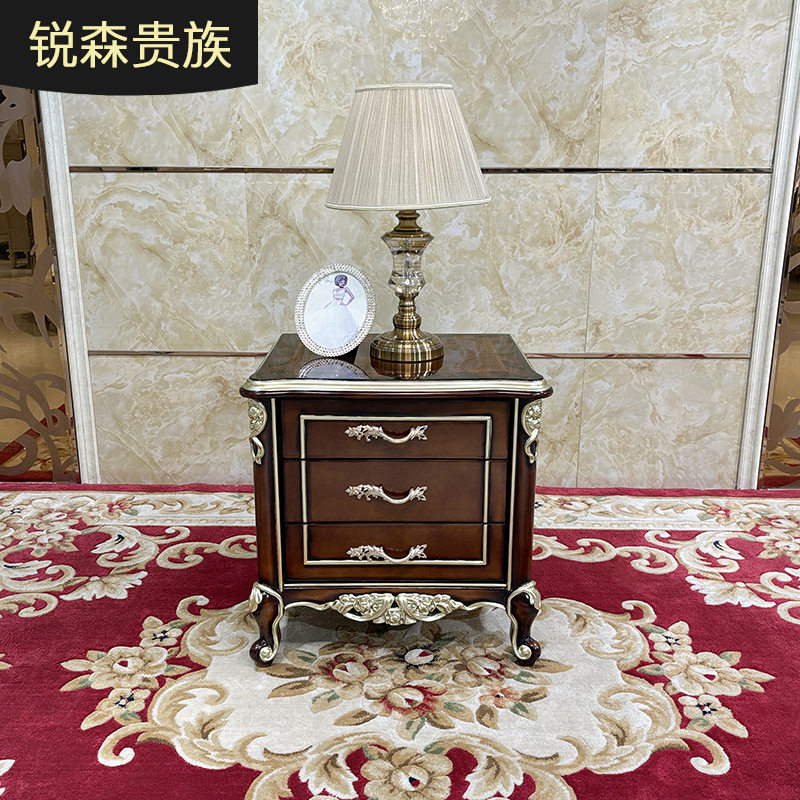 法式床头柜 欧式宫廷奢华实木雕花新古典卧室床边柜 三抽屉储物柜