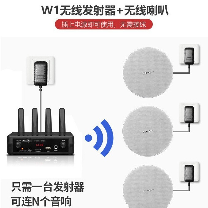 无线调频广播系统配接收吸顶喇叭音箱音柱多套使用不串频带5分区