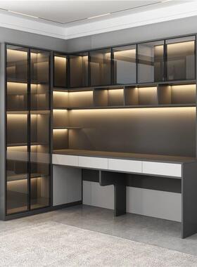 木书桌组书柜一体桌卧室轻奢风家用书房实转角L型电脑子桌XMH书架