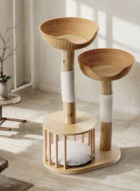 ONZ实木猫窝一爬架用小藤编剑麻猫架体型多猫大猫家专用树桩不占