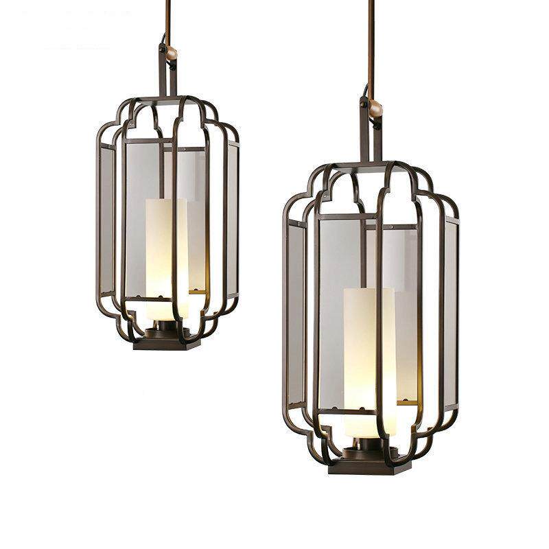 现代新中式古无品牌/灯典灯笼吊关玄餐茶厅玻璃铁艺吊灯餐厅吊灯