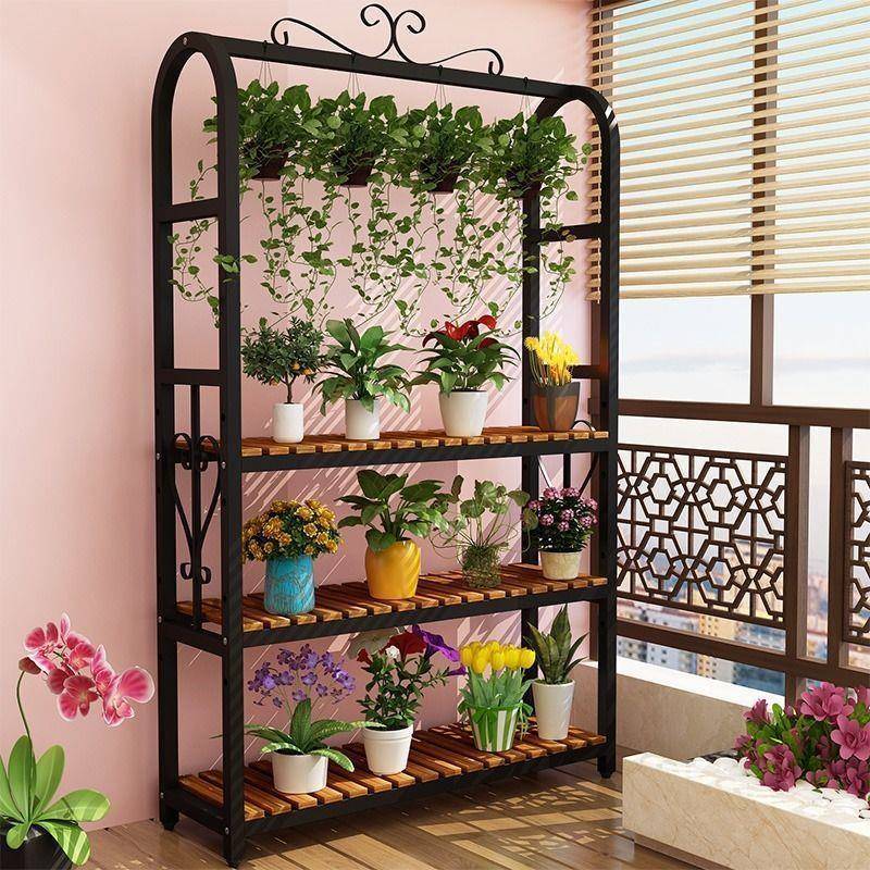 实式木JVT花架子多层挂式绿萝阳台铁置物室架艺多肉落地内客厅花