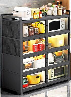 厨房置物柜架新款带门收纳铝物子家用碗柜多功能合金餐边橱WTP柜