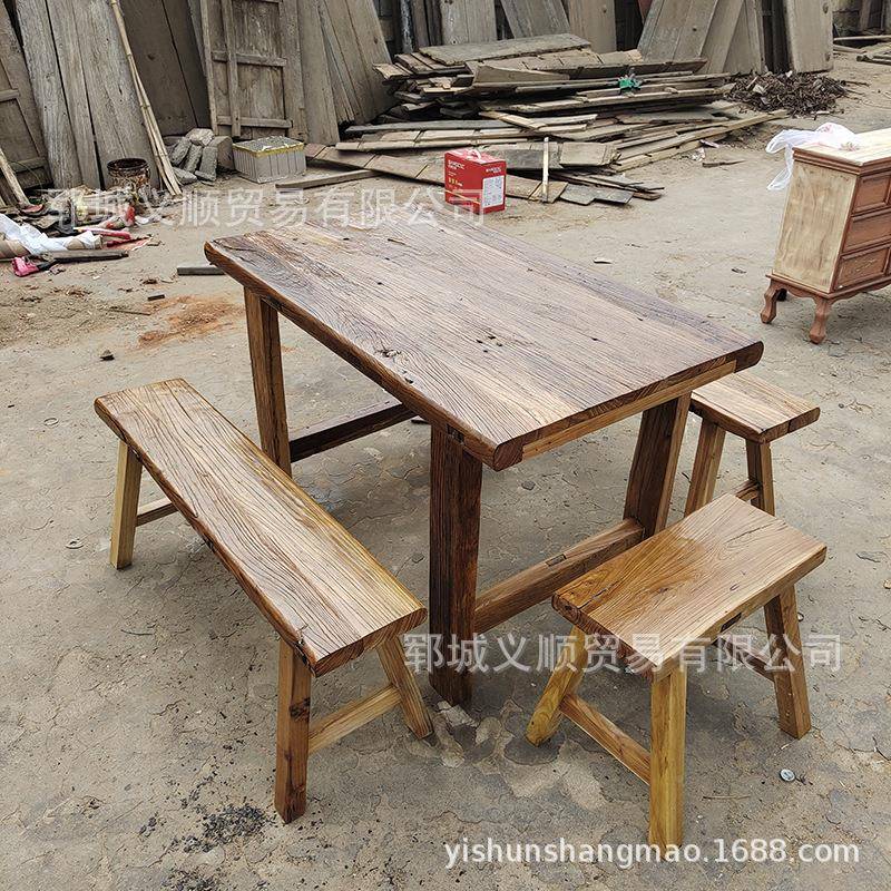 老门榆木板桌风化桌HVA旧木板家具复古怀旧实木茶餐凳子吧台桌桌