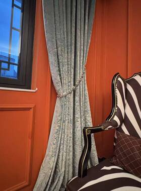 墅新款高档世家湖蓝IOO法式复古帘别厅高窗绒布欧式窗客帘窗蓝色