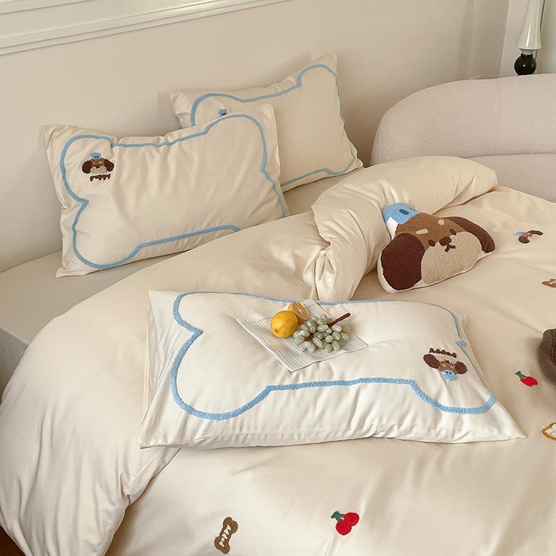 卡上通清新全棉100s长绒棉四件套可爱贴布SWSW绣小被套儿童1m.2床