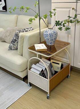 可移动茶16043几小客奶油风带轮家用角玻璃沙发边几边几柜简厅约