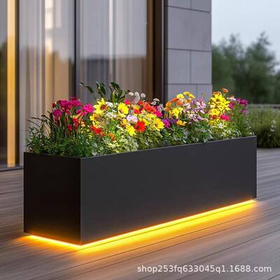 简组约发光花箱室外BOR阳台院太阳能铁艺箱合庭外摆不锈花钢绿植
