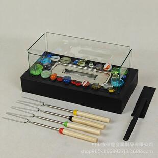 酒色壁炉桌面真长方形金43960属便携户外室内火火坑火炉彩玻璃精