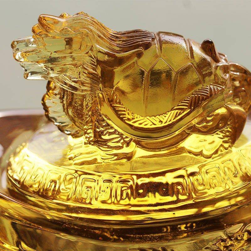 古法璃琉水晶财龙龟元宝招摆黄UTZ水晶元宝聚宝盆居件家室内客厅