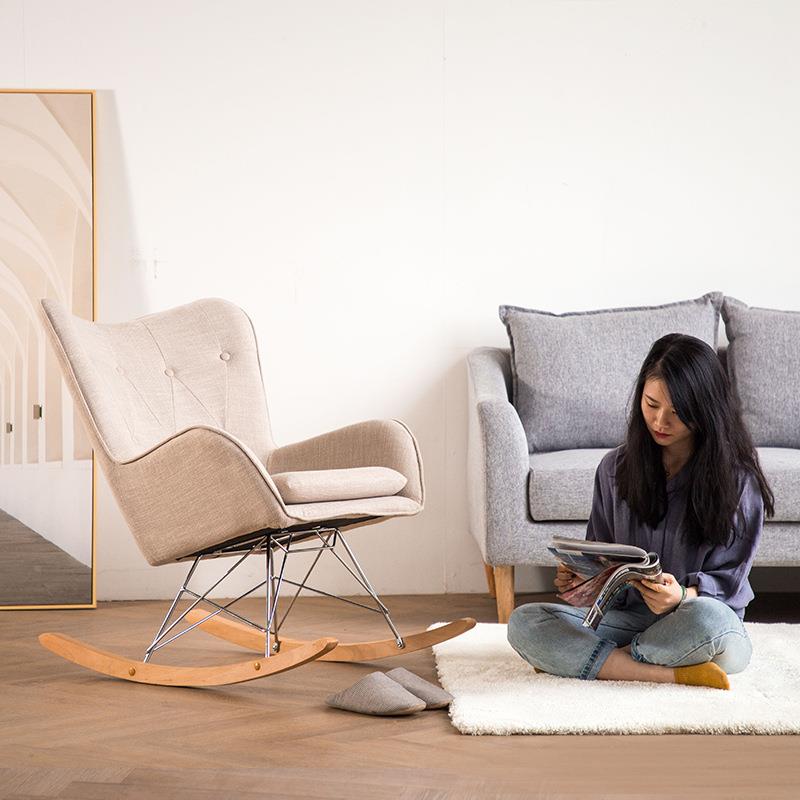 实木单餐人休闲椅卧室艺厅庭BZK院现代简约躺椅摇椅懒人椅布酒店