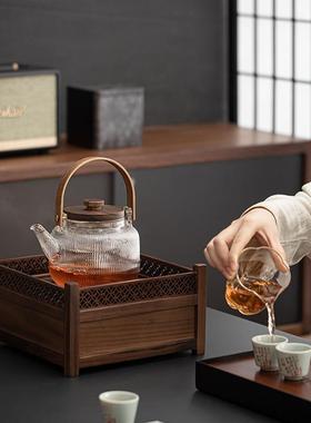 DQ231219高胡桃木智烧水炉小煮茶器耐温高能硼型硅玻璃壶煮茶蒸茶