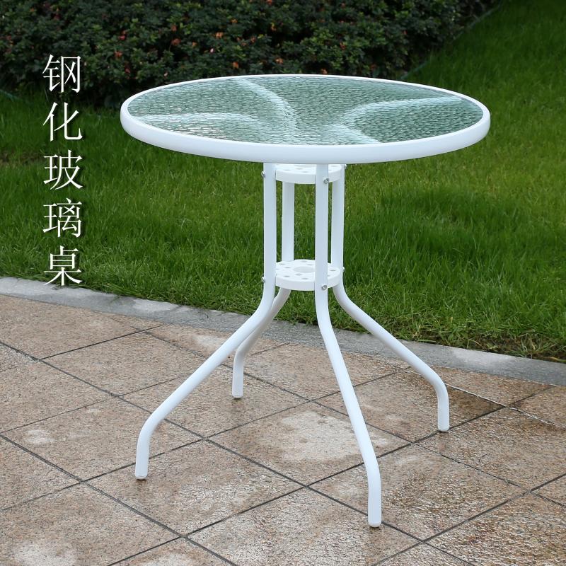 K8钢化玻璃圆桌 户外休闲洽谈折叠桌椅组合 欧式铁艺餐桌阳台小圆