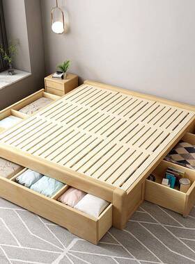 PDD36882无床头床箱体米户型榻小榻床抽屉式储物地无靠落背床架地