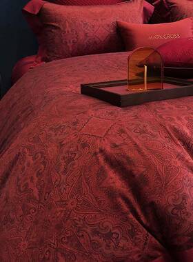 轻奢高套100支长绒棉件纯端棉婚庆红色印花被套结婚MLC888881.四8