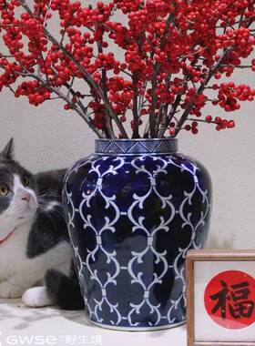 陶瓷器罐青花插花插现代家居品TM201903中新式装饰瓷客厅电视柜摆