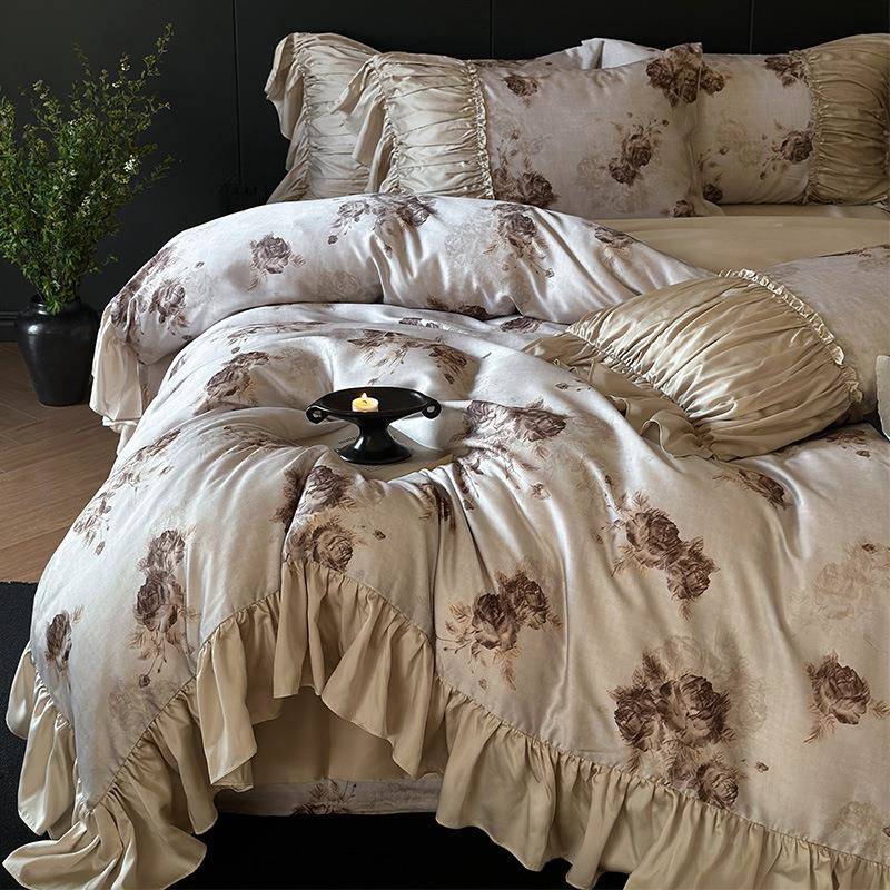 20天25新款0ESK清新田园风兰精丝四件套6S丝被套裸睡丝滑床上用冰