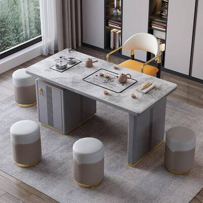 轻奢简约代岩板茶桌椅组合阳台烧水一QPI体现办壶公室石板小茶茶