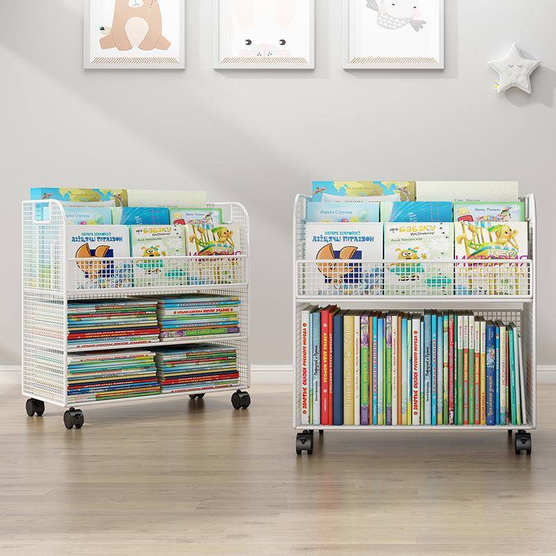 带儿童书架落置物架宝宝绘本架桌可移动轮书桌旁GJM下地书本