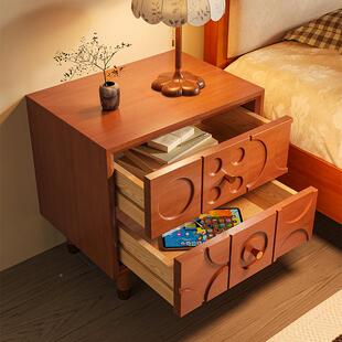 计师中古木风柜床头柜实柜子简约W18款床现代艺术设矮复古实木雕