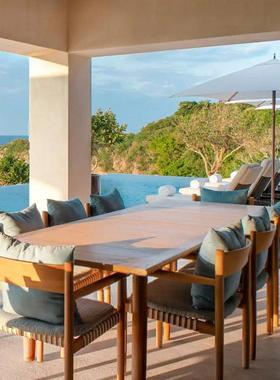 户外柚桌椅庭15545组院别墅椅花园酒店木室外露天藤编防腐实木桌