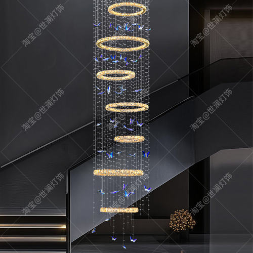 2026新款楼梯吊灯loft复式楼别墅挑空客厅主灯水晶蝴蝶楼梯间吊灯
