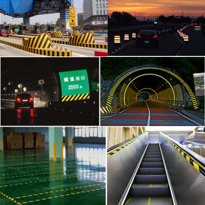 工程级黄黑反光膜隧道口立面标记电力警示贴收费站斜纹铝基膜定制