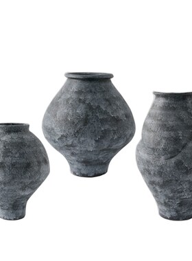 侘寂风复古做旧中式水墨大肚陶瓷罐花瓶摆件酒店客厅玄关花器装饰