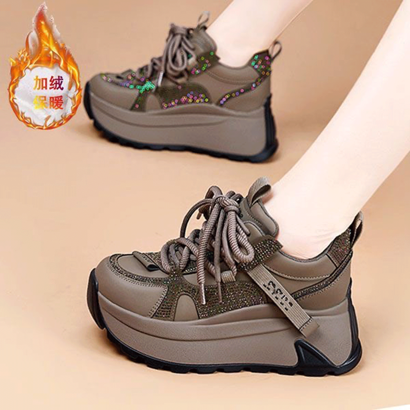 老爹鞋女2025新款厚底内增高女鞋7cm配阔腿裤冬季加绒休闲运动鞋