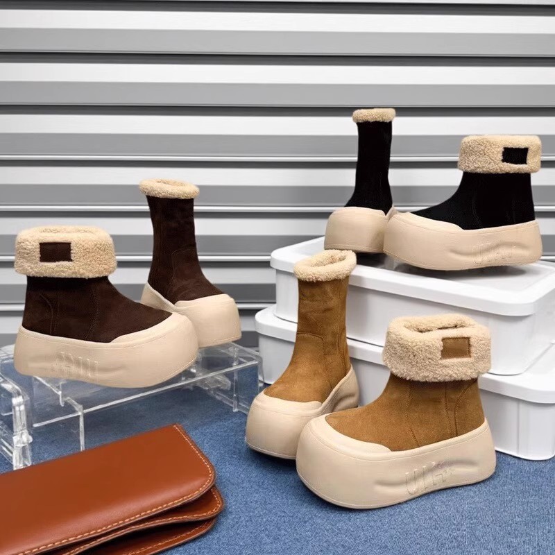 厚底增高雪地靴女冬季加绒加厚保暖松糕底短靴一脚蹬平底防滑棉鞋