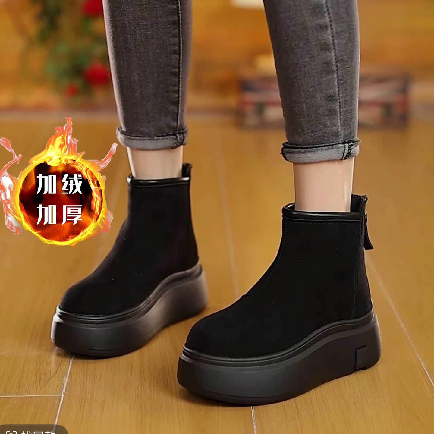 加绒高帮雪地女2025冬季新款爆款厚底增高板鞋软底松糕底瘦瘦短靴