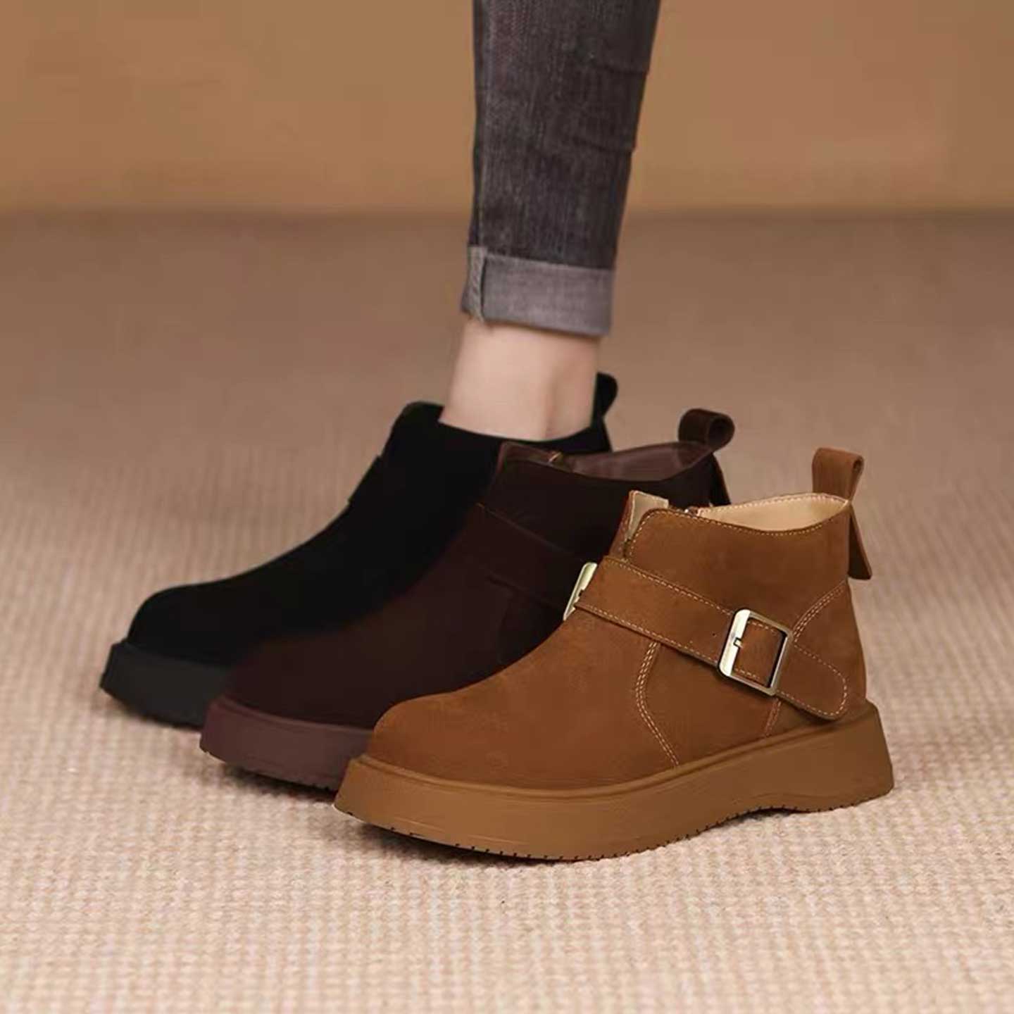 2025年新款厚底防滑勃肯鞋女懒人一脚蹬复古马丁单靴休闲乐福鞋女