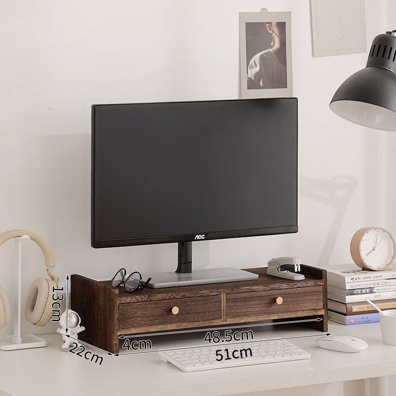 电脑增高架实木带抽屉显示器屏底座支架护颈桌面办公室收纳免组装