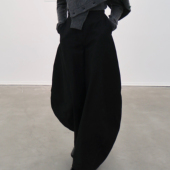 Judy弧线空间感垂感慵懒松紧阔腿弧形裤 For