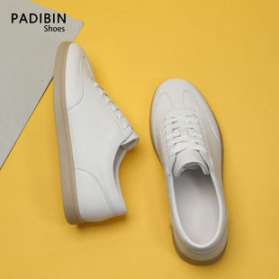 欧洲站头层牛皮新款男鞋小白鞋百搭系带简约男德训鞋休闲透气板鞋