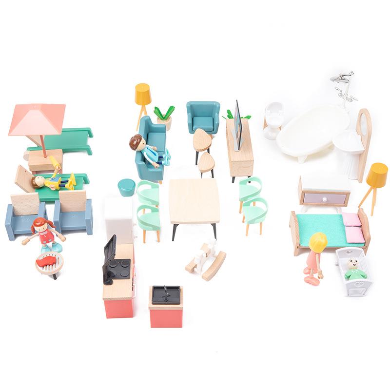 直销木制仿真小家具儿童过家家场景角色扮演益智早教木质玩具
