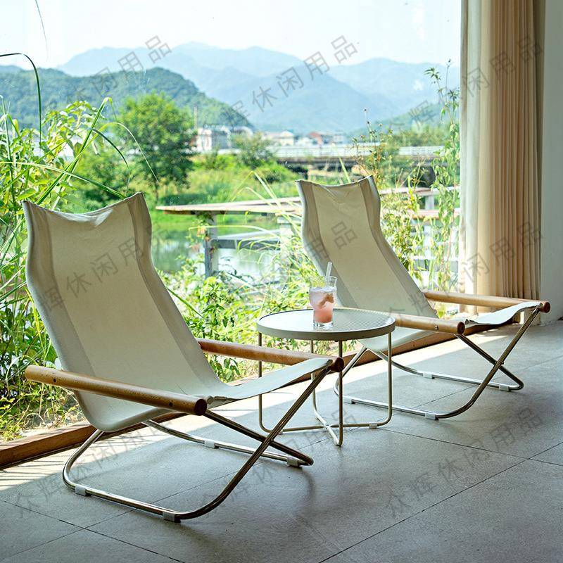 折叠躺椅帆布椅阳台日式懒人沙发椅户外舒适单人椅榉木椅可折叠