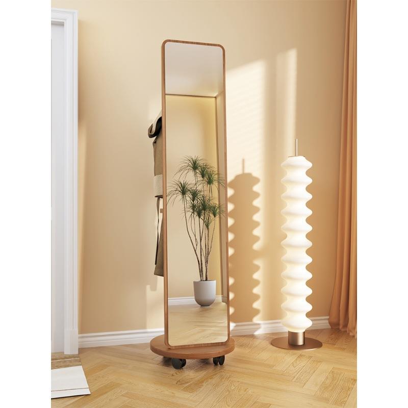 法式衣帽架一体镜子家用穿衣镜落地镜服装店可旋转储物女生试衣镜