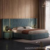 轻奢真皮软床高级别墅大平层豪宅设计师主卧磨砂布艺面双人床