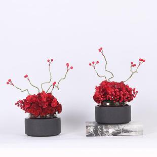 新中式高档红色仿真花艺摆件样板房客厅餐桌迎春花新婚喜庆装饰品