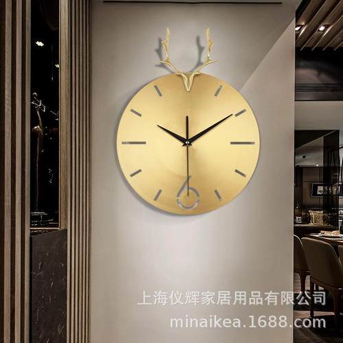 欧式客厅创意鹿头挂钟时尚个性挂表现代家用简约装饰静音时钟