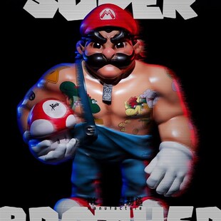 限定联名肌肉玛利欧模型公仔潮玩卡通玩偶摆件装饰 送人创意礼物